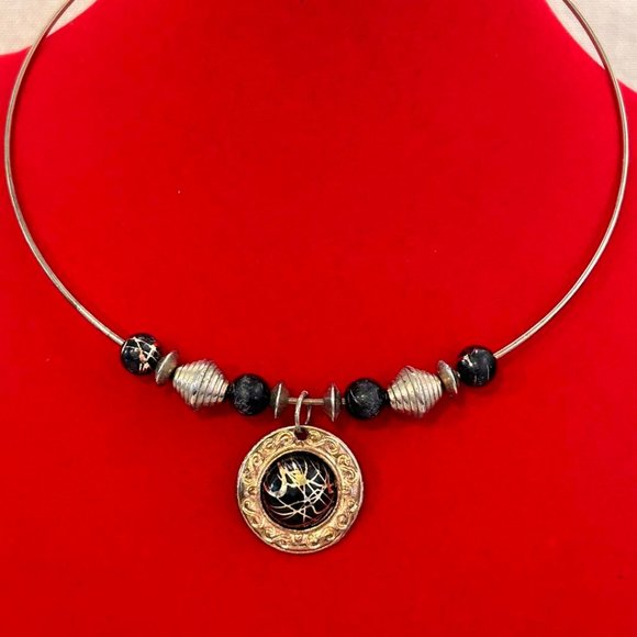 3pc. Silver Wire Cable Choker Pendant Necklace, Bracelet - Picture 2 of 8